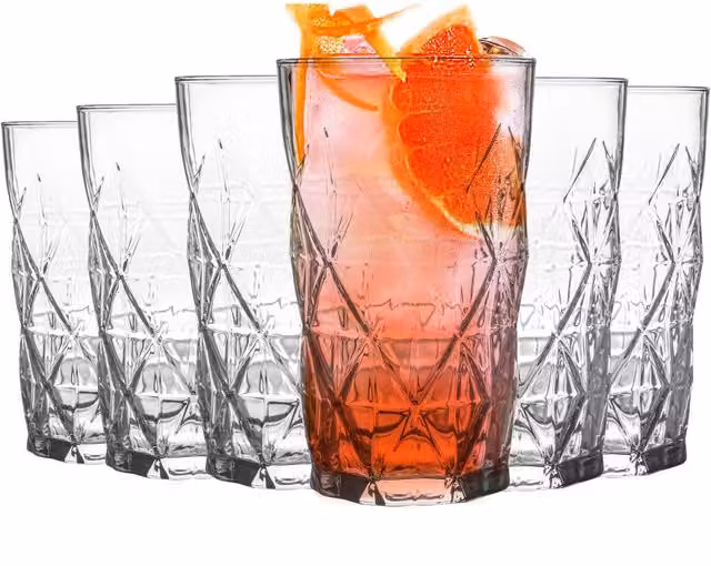 LAV Keops Geometric Highball Tumbler Glasses, Clear, Set of 6, 460ml