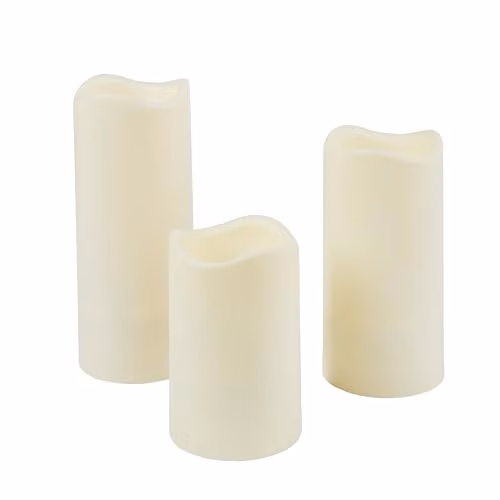 Lights4fun Set of 3 Solar Powered Warm White Flickering Flame LED Flameless Ivory Garden Patio Candles IP44 Rated – 2