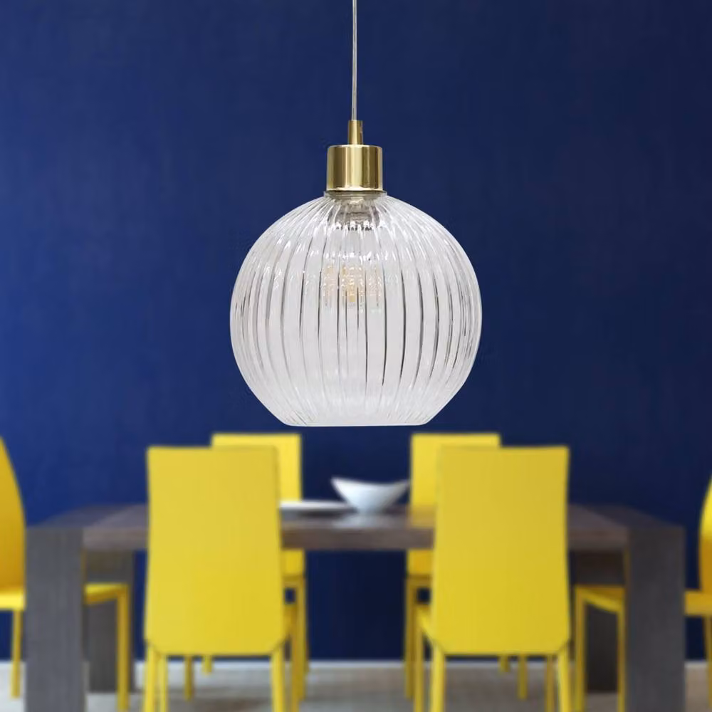 First Choice Lighting Betchley Transparent Glass Sphere Pendant Light with Satin Brass Fitting – 3