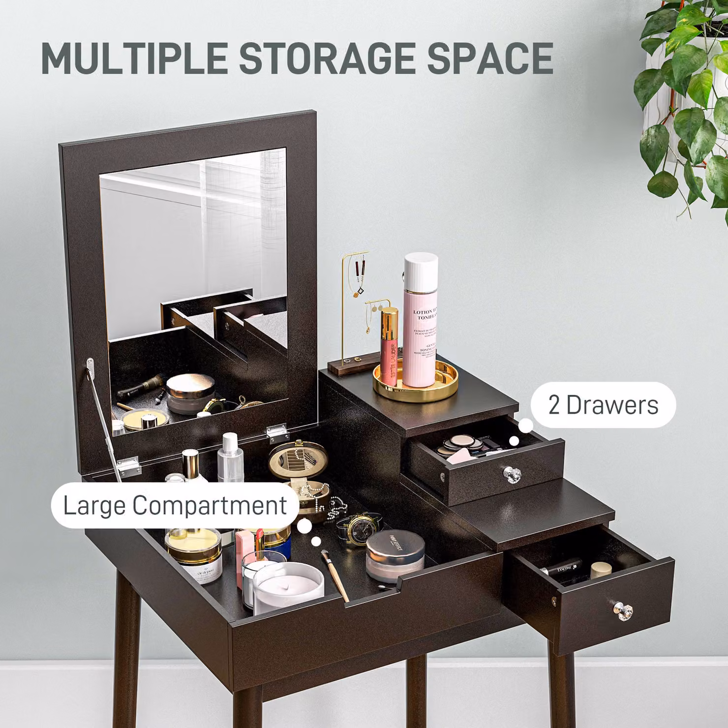 HOMCOM Black Dressing Table with Flip-up Mirror and 2 Drawers – 5