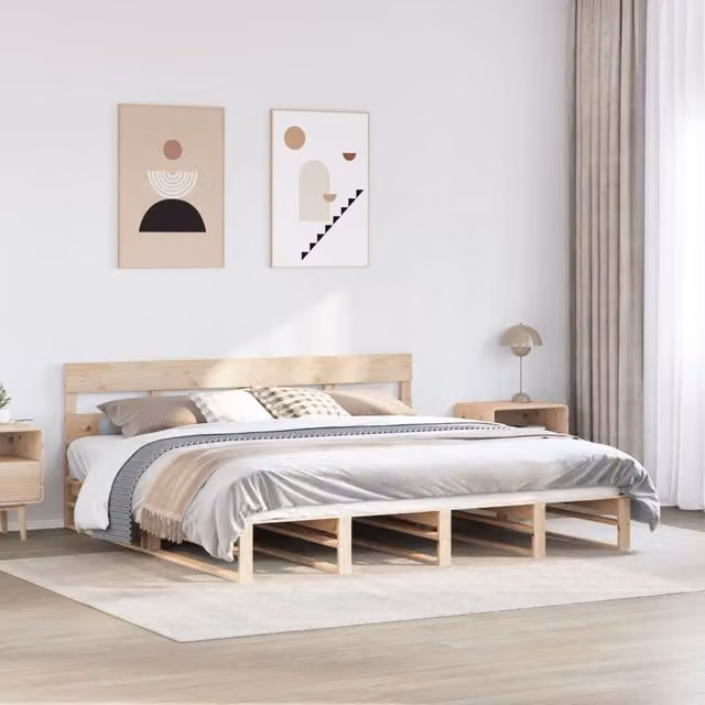 Berkfield Home Super King Solid Wood Pine Bed Frame in Brown, W/D/H: 180 x 200 cm – 1