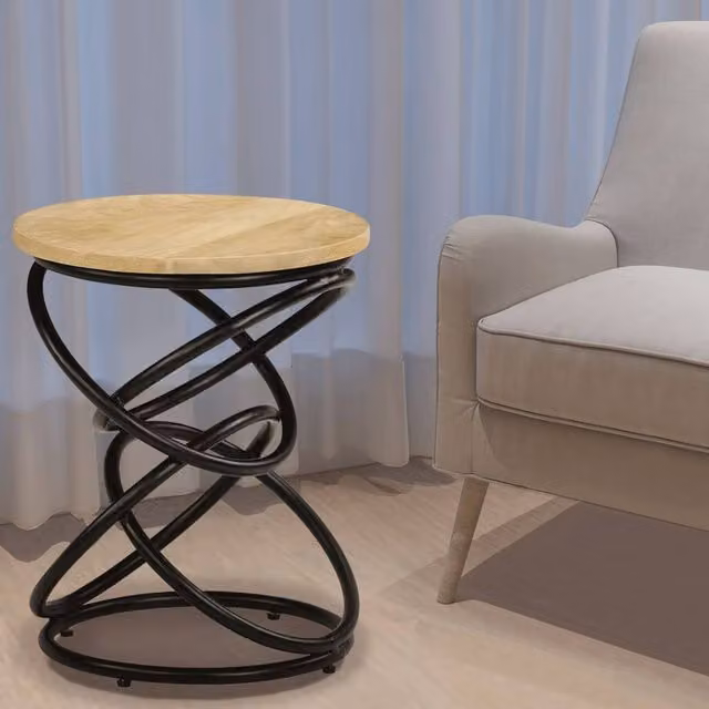 Berkfield Home Round Solid Mango Wood End Table in Brown, W: 40 cm, D: 50 cm