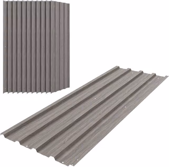 Rolipo Set of 12 Grey Wood Effect Corrugated Galvanised Steel Roof Panels