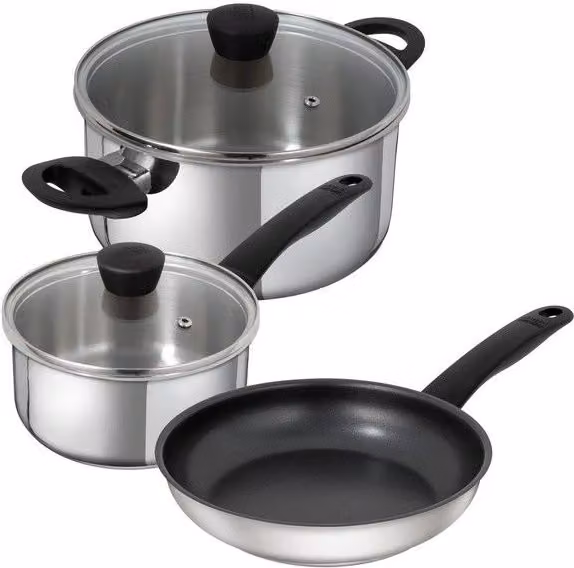 Kuhn Rikon Classic 3-Piece Mixed Cookware Set in Silver Stainless Steel with Non-Stick Frying Pan