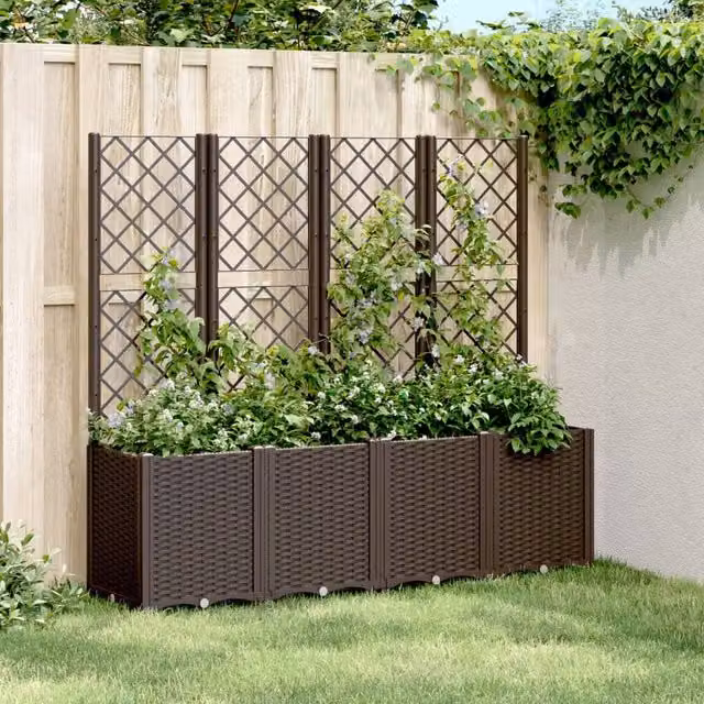 Berkfield Home Garden Planter with Trellis in Brown, W/D/H: 160 x 40 x 140 cm