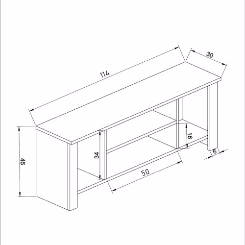 Bimossa Modern Black Wooden TV Stand with Open Storage Shelves, W: 114 cm, D: 30 cm, H: 45 cm – 3
