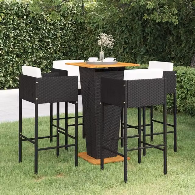 Berkfield Home 5 Piece Modern Poly Rattan Garden Bar Set with Cushions in Black – 1