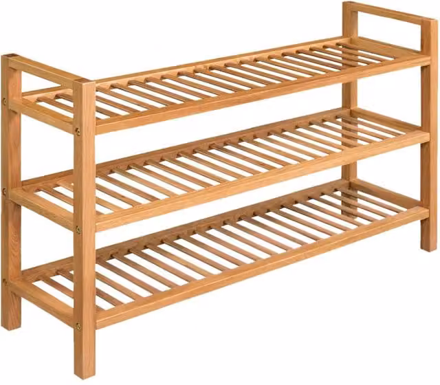 Berkfield Home 3-Shelf Solid Oak Wood Shoe Rack in Brown, W/D/H: 100 x 27 x 60 cm – 1