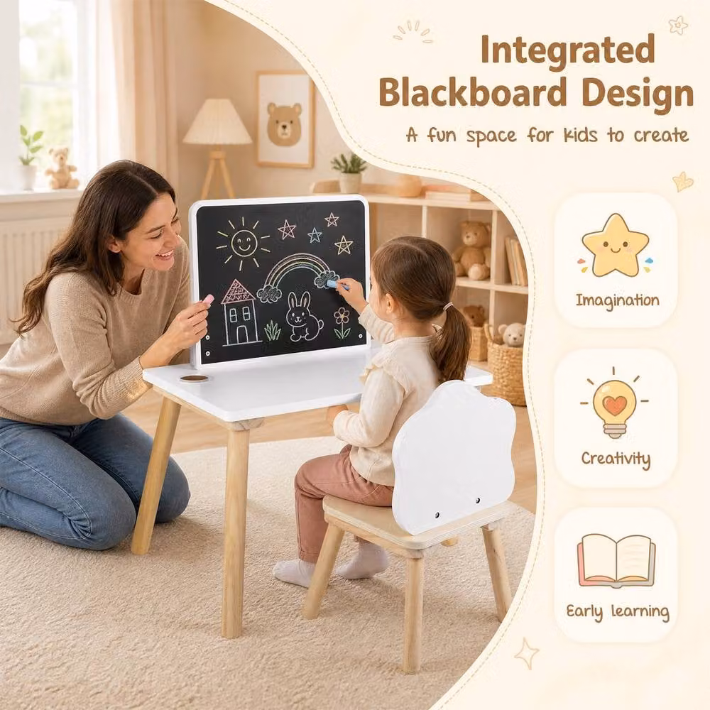 CASART White Pine Weaning Table and Chair Set with Chalkboard for Children – 3