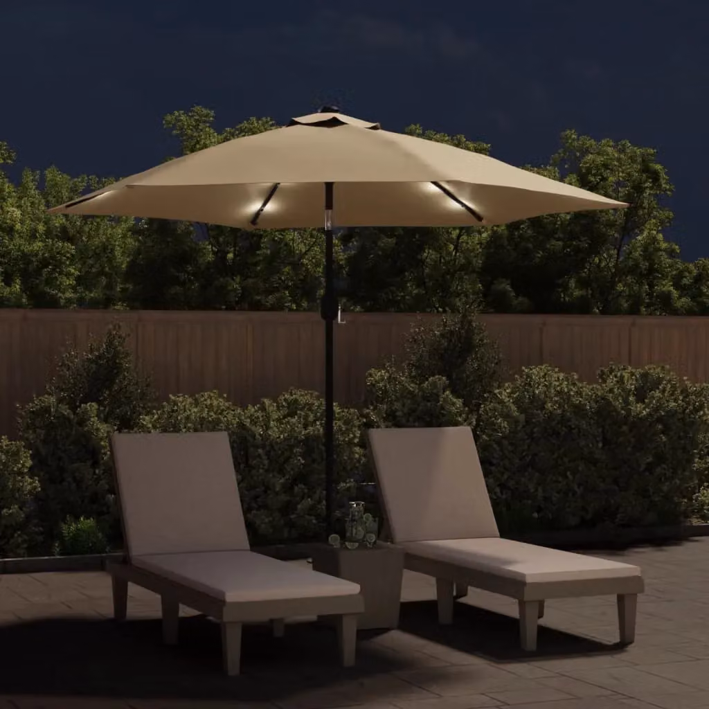 Berkfield Home Outdoor Parasol with LED Lights and Steel Pole, Beige, Diameter: 300 cm – 2