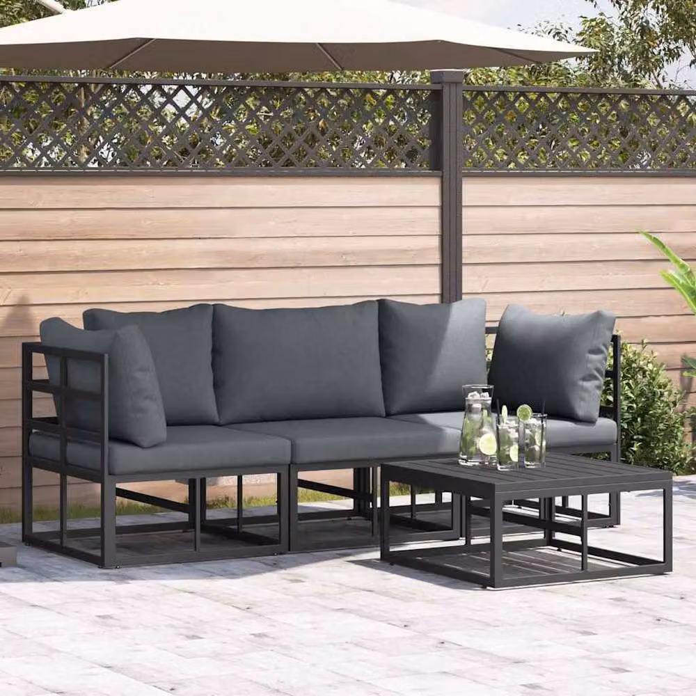 Berkfield Home 4 Piece Modern Garden Sofa Set in Black Powder Coated Aluminium with Cushions W/D/H: 70 x 70 x 32 cm – 2
