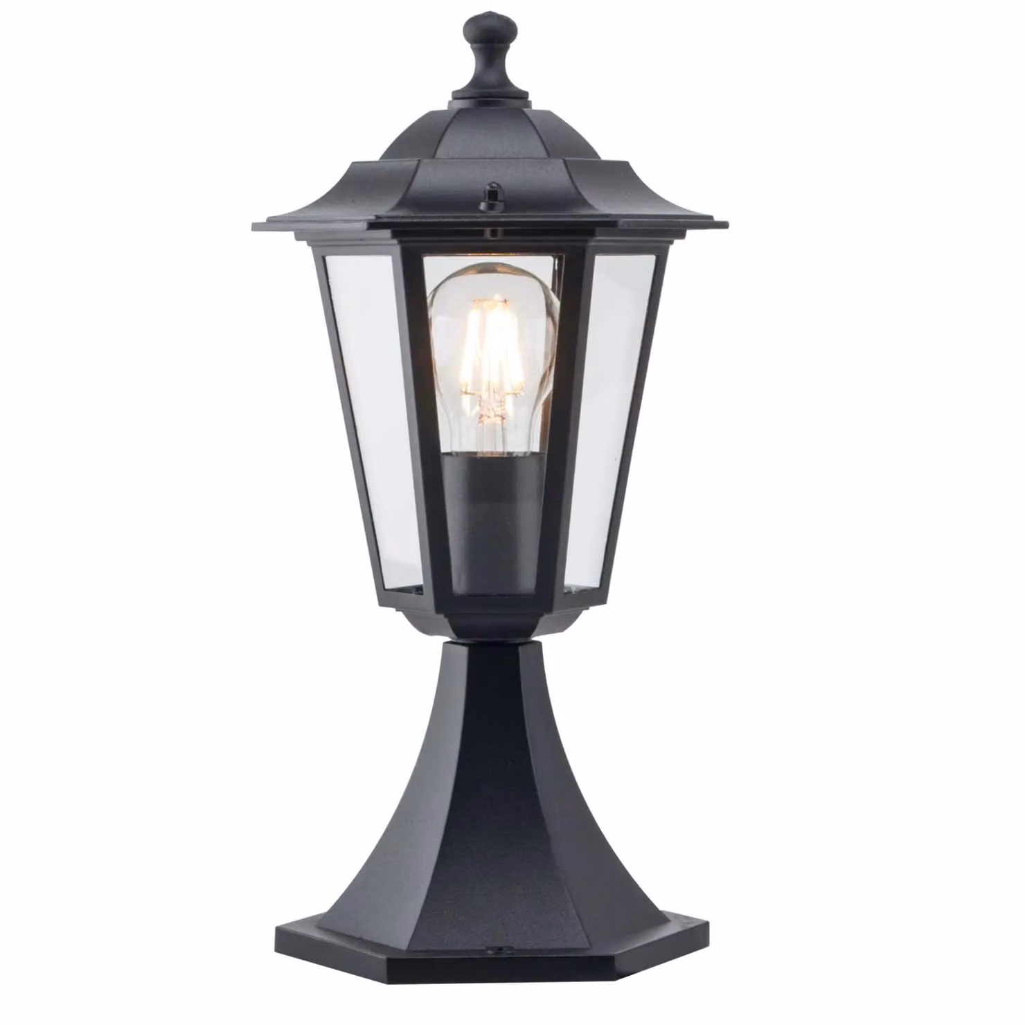 First Choice Lighting Eversham Set of 2 Black Six Sided IP44 Outdoor Post Lanterns with Transparent Glass – 2