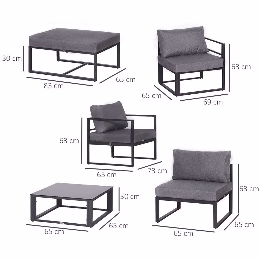STILVORA 5-Seater Grey Sofa with Aluminium Frame – 3