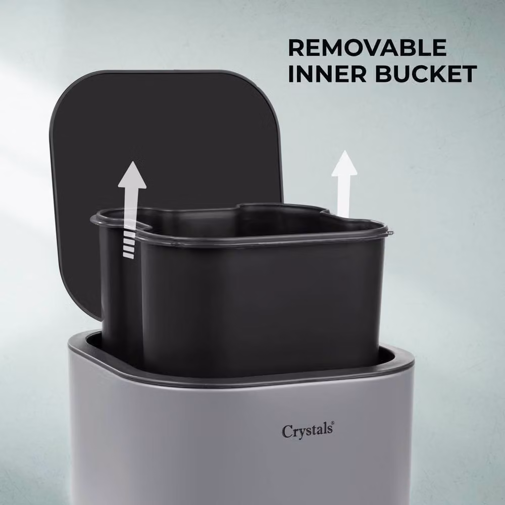 Crystals Grey 3L Soft-Close Stainless Steel Pedal Bin with Removable Inner Bucket, H: 30.0 cm, W: 22.0 cm, D: 16.0 cm – 2
