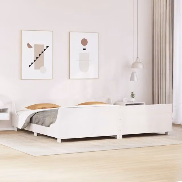 Berkfield Home White Solid Wood Pine Bed Frame W/D/H: 180 x 200 cm