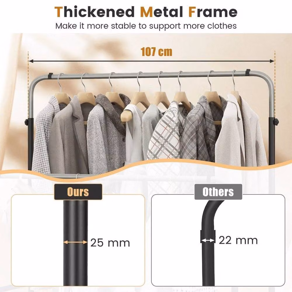 KORVIXA Height Adjustable Metal Clothes Rail in Matt Black, W/D/H: 50 x 50 x 107 cm – 3