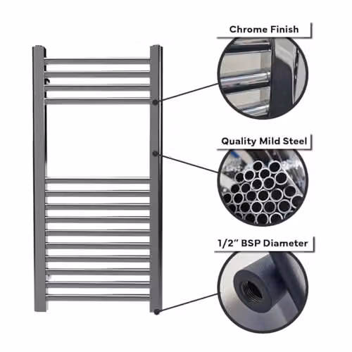 Lux Heat Chrome Steel Towel Rail, Silver, H x W: 1000 x 500 mm – 3