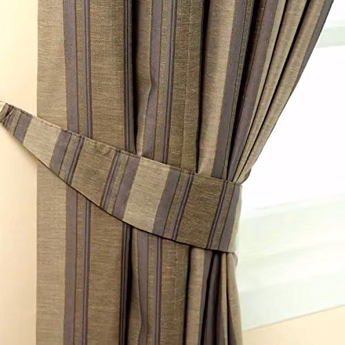 Homescapes Grey and Silver Jacquard Curtain Tie Back Pair with Vertical Stripe Design