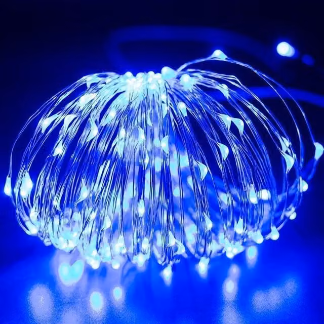 Leaper Solar Powered 200 LED Multicolour Copper Wire Waterproof Light String, 22 Metres, Blue