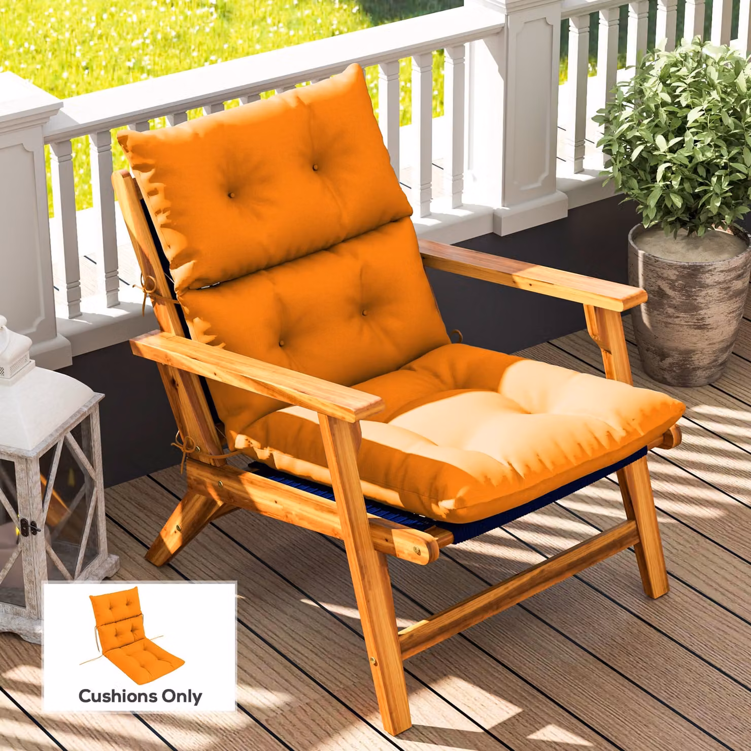 Outsunny Tufted Adirondack Chair Cushion with Backrest and Ties, Orange Polyester – 2