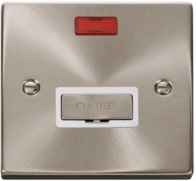 SE HOME Satin Brushed Chrome 13A Fused Ingot Connection Unit with Neon in White and Silver
