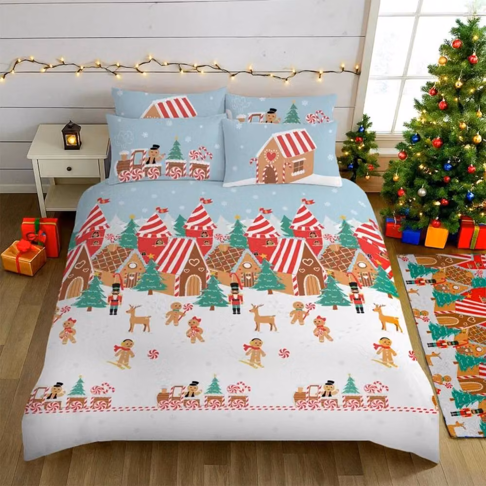 Velosso Fun Gingerbread Town Duvet Cover and Pillowcase Set, Blue, Single, W: 90 cm, H: 200 cm – 2