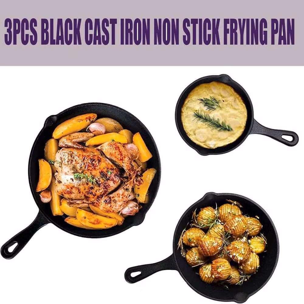 ATEK Pre-Seasoned Cast Iron Frying Pan with Pouring Spout, Black – 12