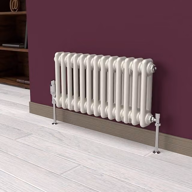Lux Heat Horizontal 2 Column Steel Radiator in Stone White, W: 60.5 cm, H: 30 cm