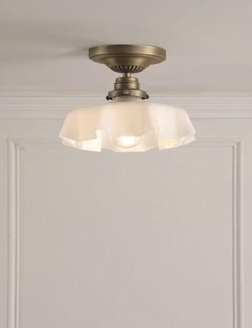 Laura Ashley Banham Glass Semi Flush Ceiling Light in Antique Brass