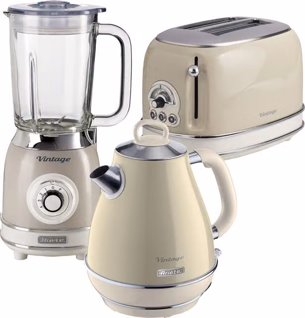 Ariete Glass and Stainless Steel Jug Kettle, 2 Slice Toaster and Jug Blender Set in Yellow and Beige – 1