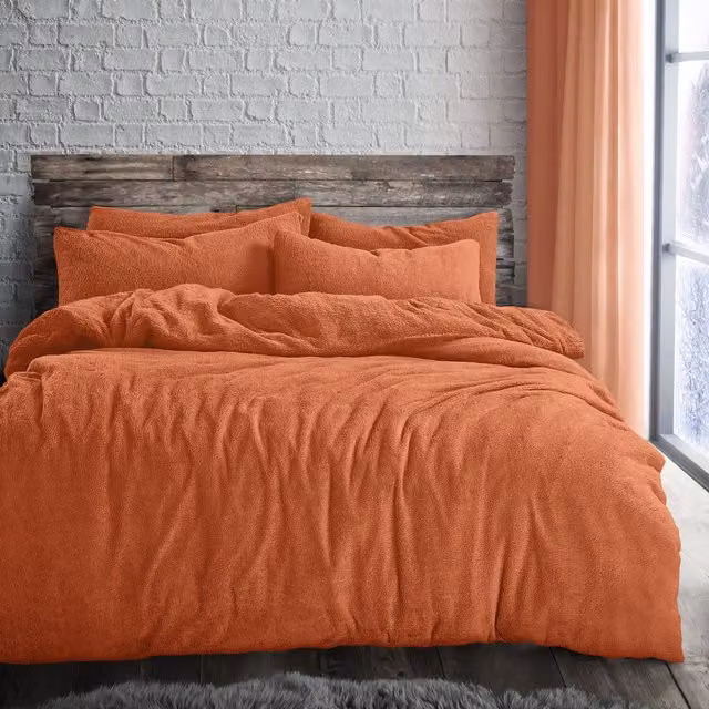 VELOSSO Orange Hygge Thermal Fleece Duvet Set and Pillowcase, W: 140 cm, L: 200 cm
