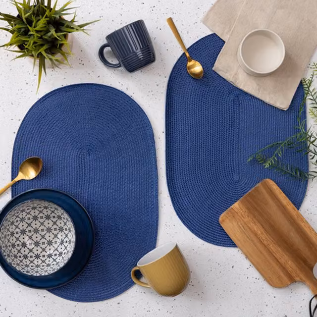 dc fix Deep Blue Eco-Line Wipe Clean Oval Weave Placemats, Set of 4, Blue