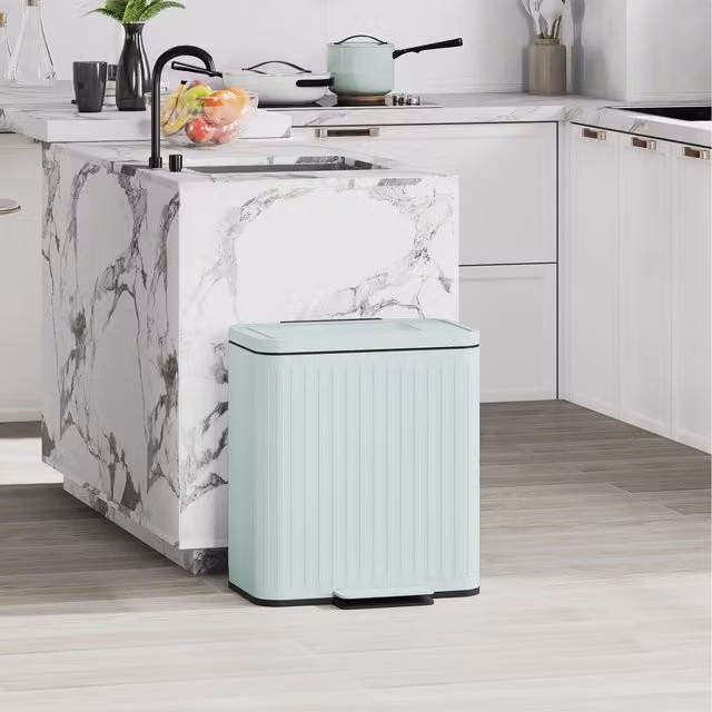 HOMCOM Dual 20L Kitchen Double Bin with Soft-Close Lid and Pedal, Green