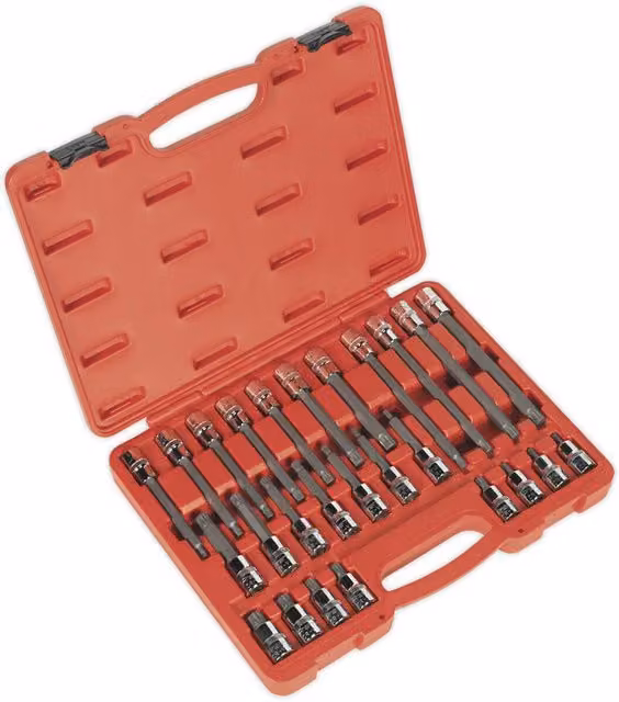 Loops 26pc Short and Long Spline Star Socket Bit Set with 1/2 inch Square Drive in Multicolour – 1