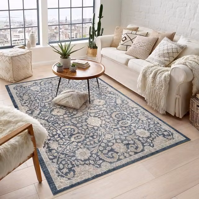 Desire Rugs Maia Traditional Floral Oriental Area Rug, Blue, Washable and Non-Slip, Width: 300 cm