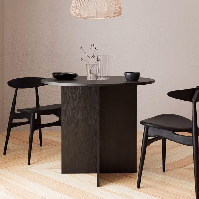 Bimossa 4-Seater Round Scandinavian Dining Table in Black Wood Finish – 1
