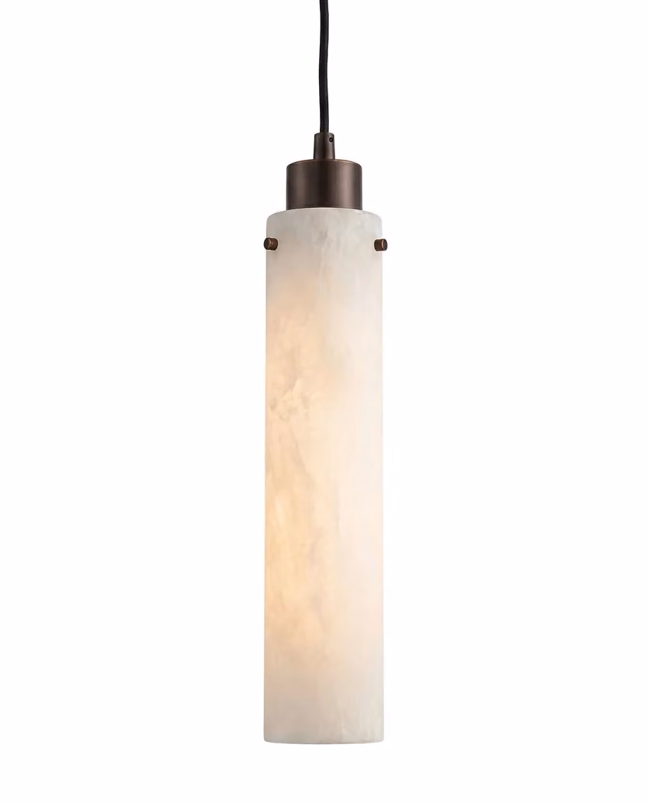 Araco Lumière Frozen Cove Alabaster Pendant Light in White and Bronze