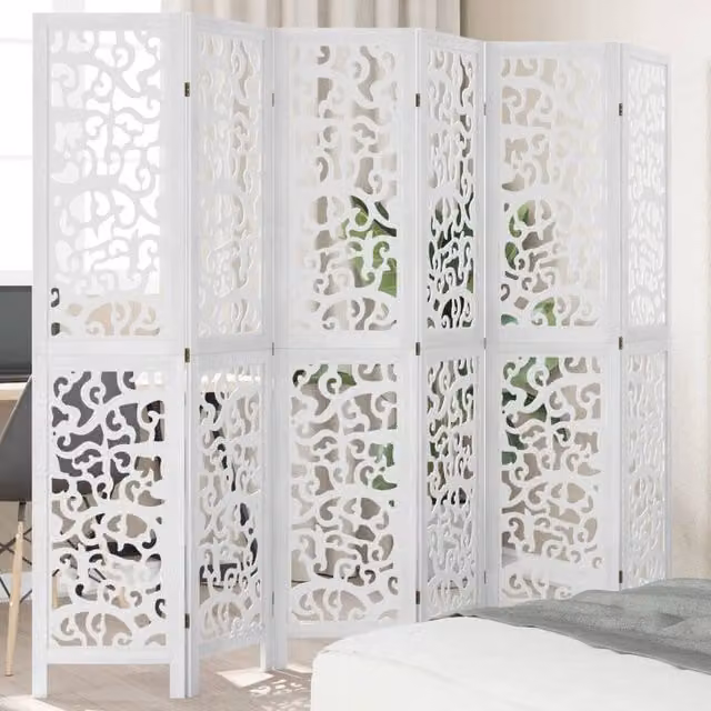 Berkfield Home 6-Panel White Solid Wood Paulownia Room Divider