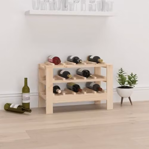 vidaXL Brown Solid Pine Wood Wine Rack W: 61.5 cm, D: 30 cm, H: 42 cm – 2
