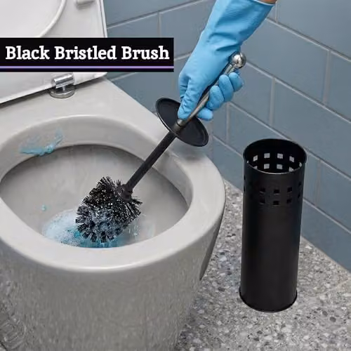 Orsina Matt Black and Silver Square Stainless Steel Toilet Brush Holder Set – 3
