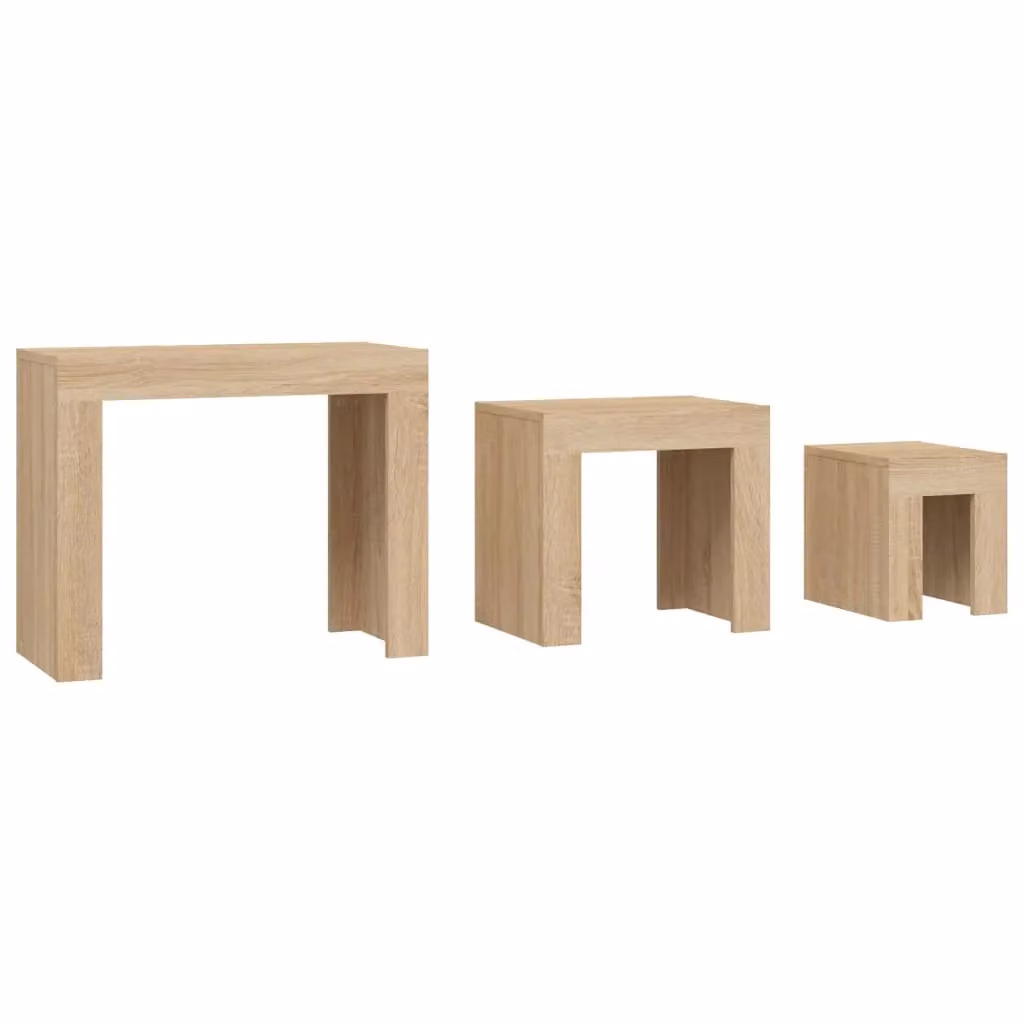 Berkfield Home Nesting Coffee Tables, 3 Piece Set in Brown Sonoma Oak Engineered Wood – 2