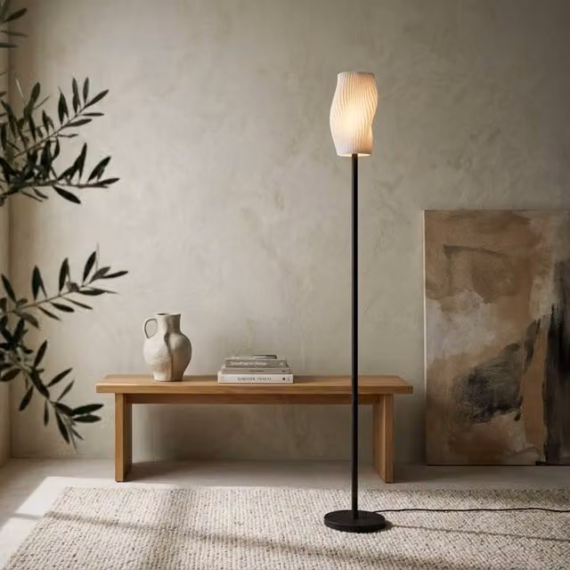 Wyld Haus Yolure White Modern Floor Lamp with 3D Printed Curved Shade and Foot Switch, Height: 147 cm