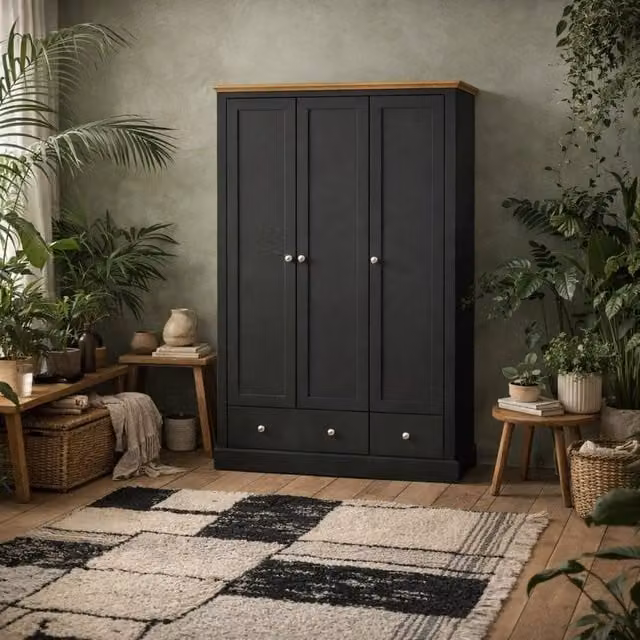 Wyld Haus Ardee 3 Door 2 Drawer Wardrobe in Dark Grey and Natural Oak
