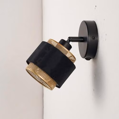 Harper Living Black and Gold Art Deco Wall Light with Adjustable Metal Mesh and Fabric Shade, E14 Socket – 8