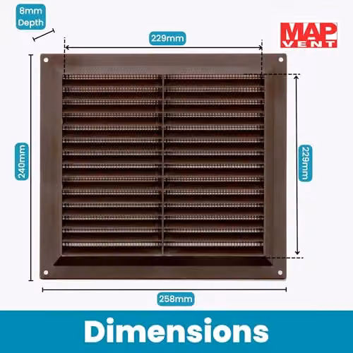 Map Brown Plastic Louvre Air Vent Grille with Flyscreen for 9 x 9 inch Openings – 3
