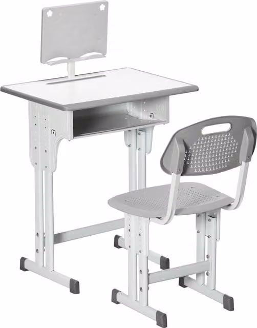HOMCOM Height Adjustable Kids Desk and Chair Set in Grey – 1