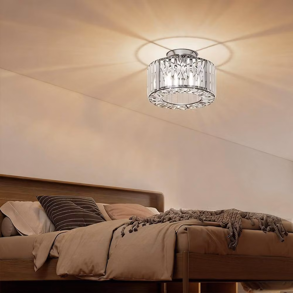Emitto Crystal Ceiling Light Chandelier in Chrome and Transparent Glass with E27 Fitting – 3