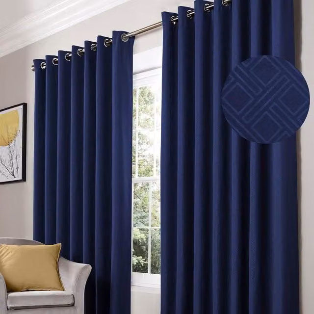 Alan Symonds Blue Graphic Modern Blackout Eyelet Curtains, H: 229 cm, W: 183 cm
