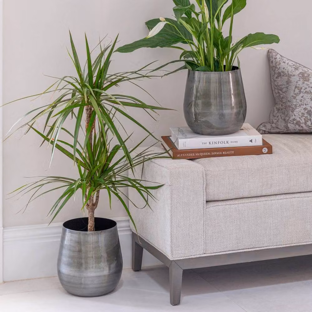 Lemon Pavilion Furniture and Decor Antique Pewter Bell Bottomed Planter, Silver, W: 22 cm, D: 22 cm, H: 22 cm – 5