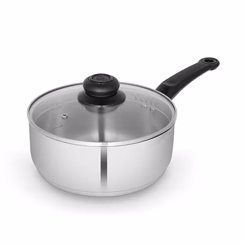 Swan Townhouse 20cm Stainless Steel Saucepan with Glass Lid in Silver